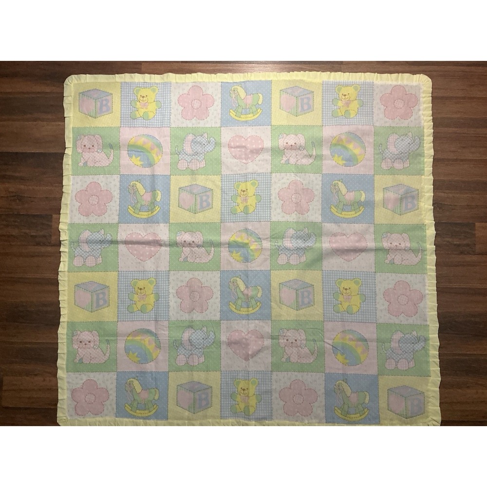 Handmade Nursery-Themed Blocks Crib Sheet W/Yellow Ruffled Edge 44in X 42in